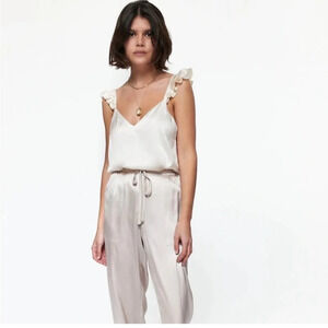 NWOT Cami NYC Cara Silk Camisole Flutter Shoulder Straps Cream White Ruffle